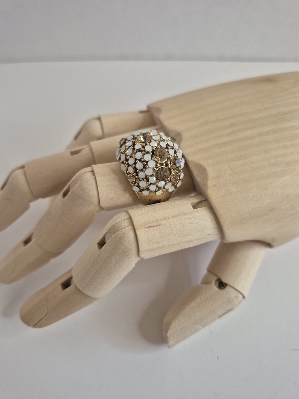 Gold Dome Cocktail Ring with Clustered White Stones in Floral Pattern